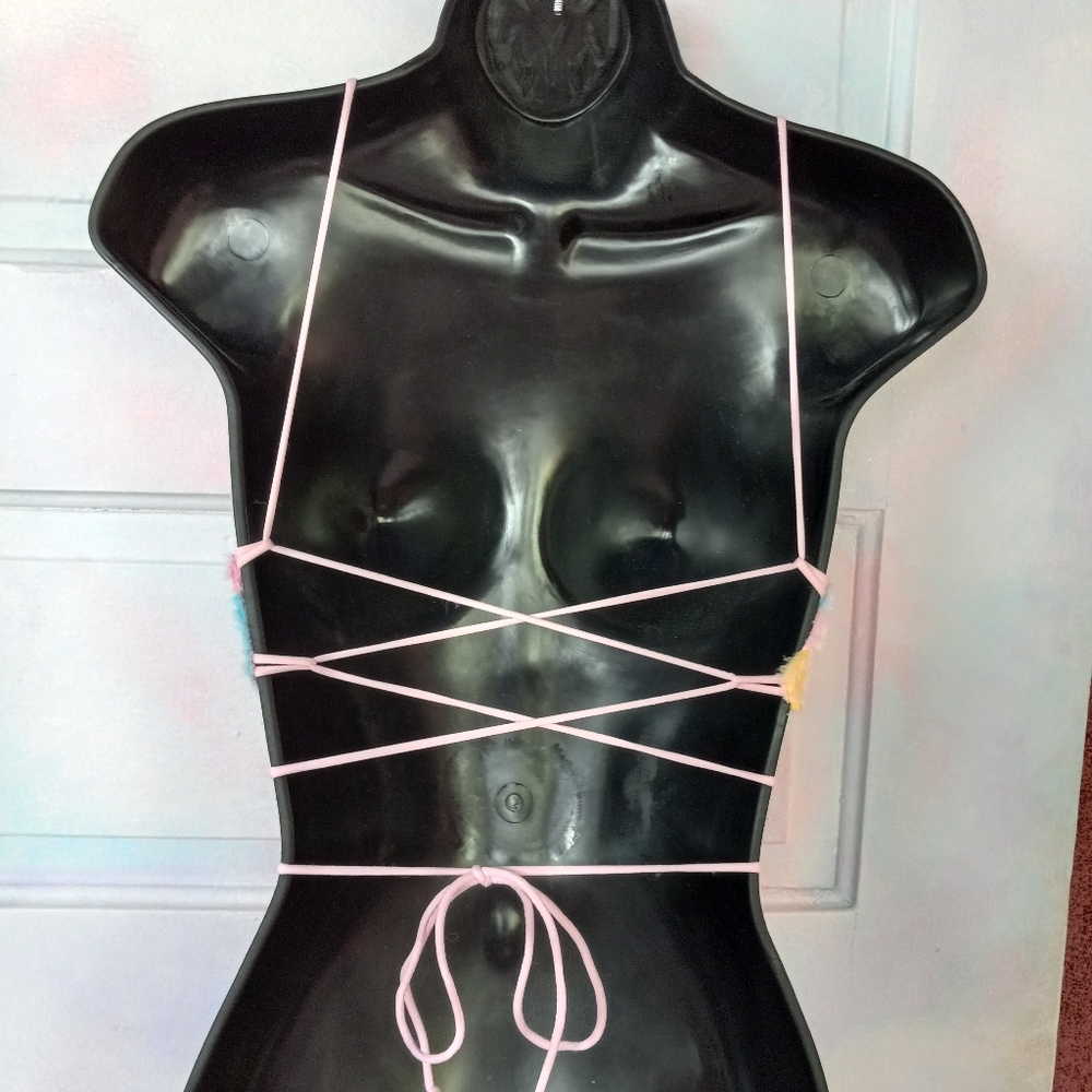 Soft & fuzzy retro floral rave gear crop top w/ criss cross back! Festival wear! - Picture 5 of 6